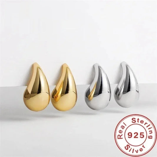 Vintage Chunky Dome Teardrop Earrings – 925 Sterling Silver with 18K Gold Plating