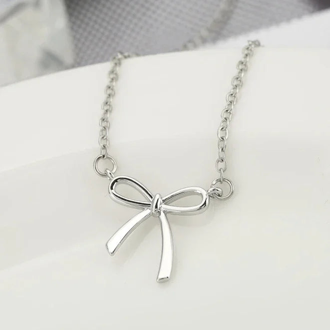 Dainty Bow Pendant Necklace – Gold & Silver Plated Choker Chain for Women