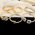 Gold Plated Zircon Round Open Cuff Bracelet for Women – Statement Rhinestone Bangle, Adjustable Party & Wedding Jewelry
