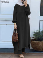 Elariah Modest Co-Ord Abaya Set – Long Sleeve Button Shirt & Wide-Leg Trousers | Casual Islamic Outfit for Women