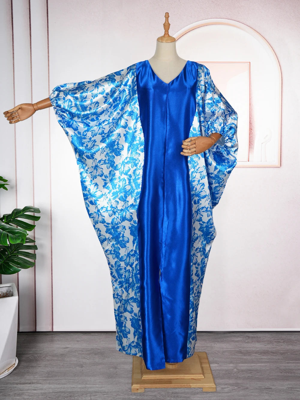Luxury Satin Boubou Abaya – African Kaftan Dress for Women | Modest Dubai Evening Caftan (One Size)