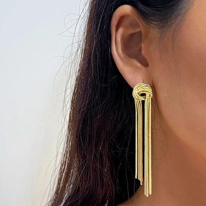 Gold Bling Tassel Statement Earrings – Elegant Long Drop Design for Women