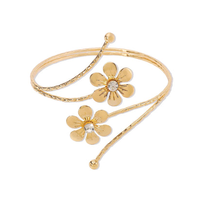 Punk-Inspired Adjustable Leaf & Flower Arm Cuff Bracelet – Bold Metal Upper Arm Bangle for Women