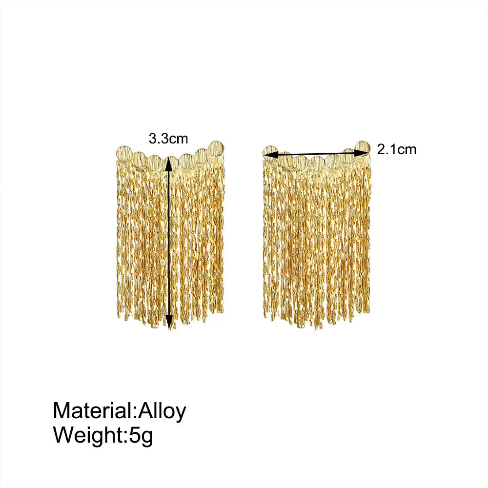 Gold Bling Tassel Statement Earrings – Elegant Long Drop Design for Women