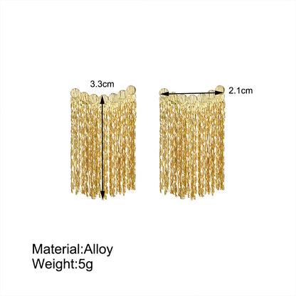 Gold Bling Tassel Statement Earrings – Elegant Long Drop Design for Women