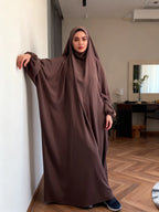 Elariah Women's Hooded Prayer Abaya with Long Khimar Hijab | Modest Islamic Prayer Garment | Loose Fit Nida Fabric