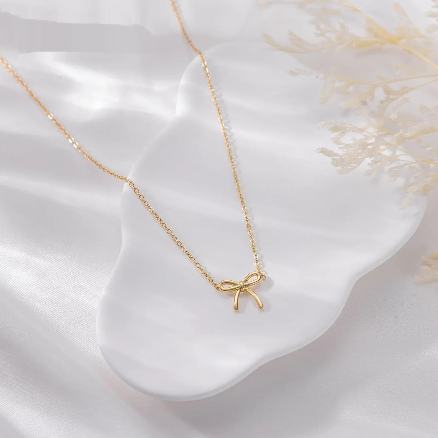 Dainty Bow Pendant Necklace – Gold & Silver Plated Choker Chain for Women