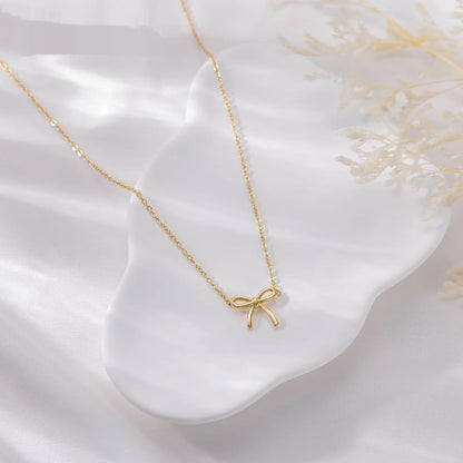 Dainty Bow Pendant Necklace – Gold & Silver Plated Choker Chain for Women