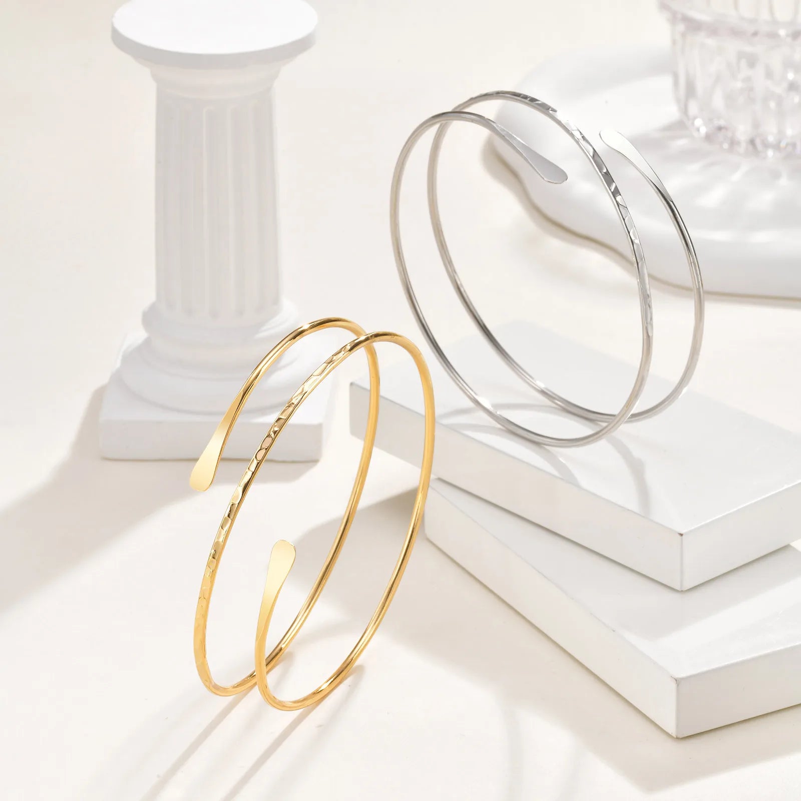 Minimalist Gold Plated Upper Arm Cuff Bracelet – Trendy Statement Armband Jewelry for Women