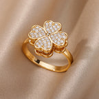 ELARIAH 18K Gold Plated Zircon Geometric Open Ring – Adjustable Stainless Steel Wedding & Party Band for Women