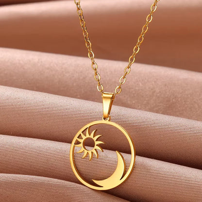 Sunflower Pendant Geometric Necklace – Stainless Steel Clavicle Chain for Women