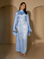 Elariah Luxury Satin Abaya Dress for Women – Modest Islamic Kaftan with Waist Sash, Long Sleeve Maxi Dress