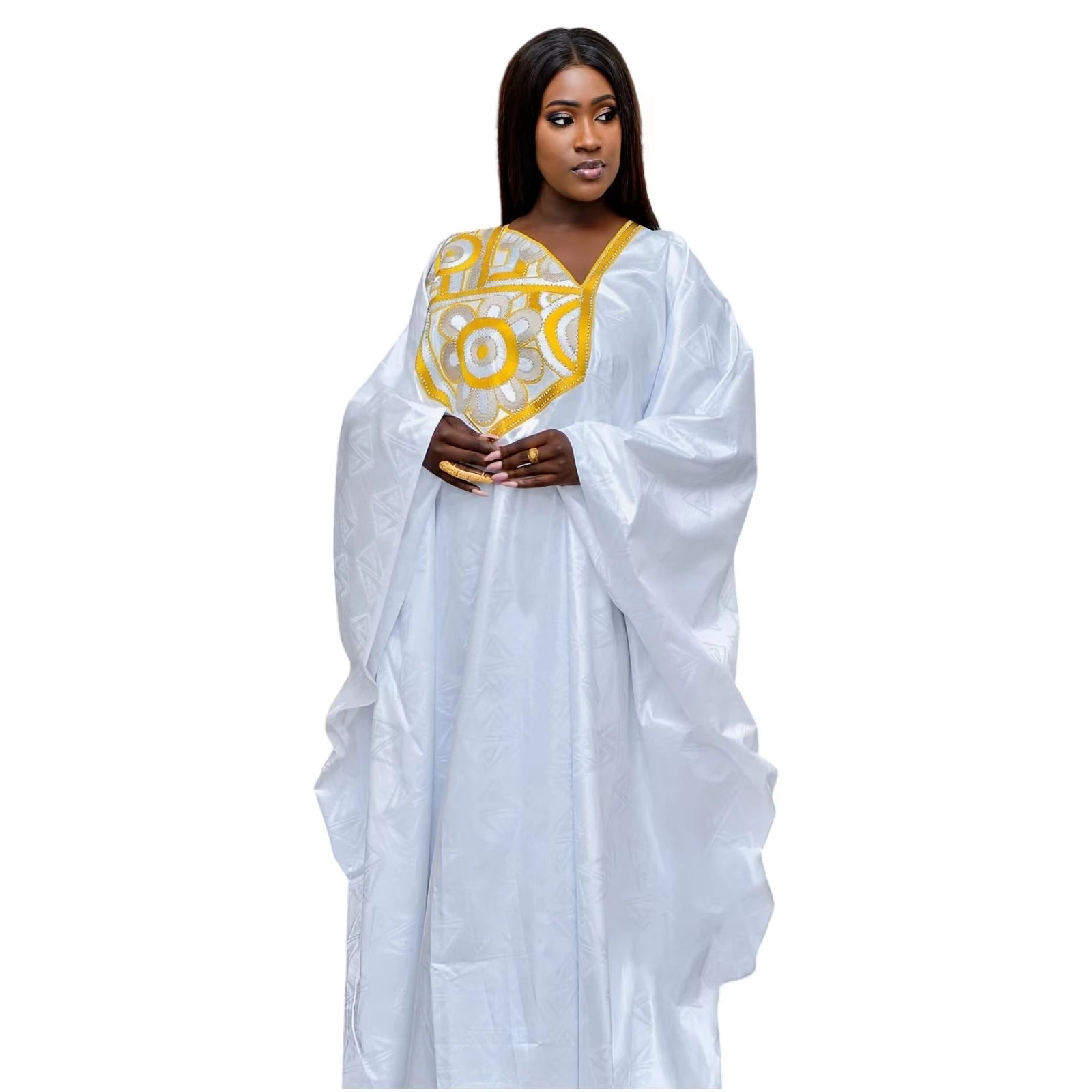 Elariah Embroidered Bazin Riche Dashiki Kaftan Dress – African Maxi Abaya, Loose Fit Modest Party & Church Wear (Plus Size)
