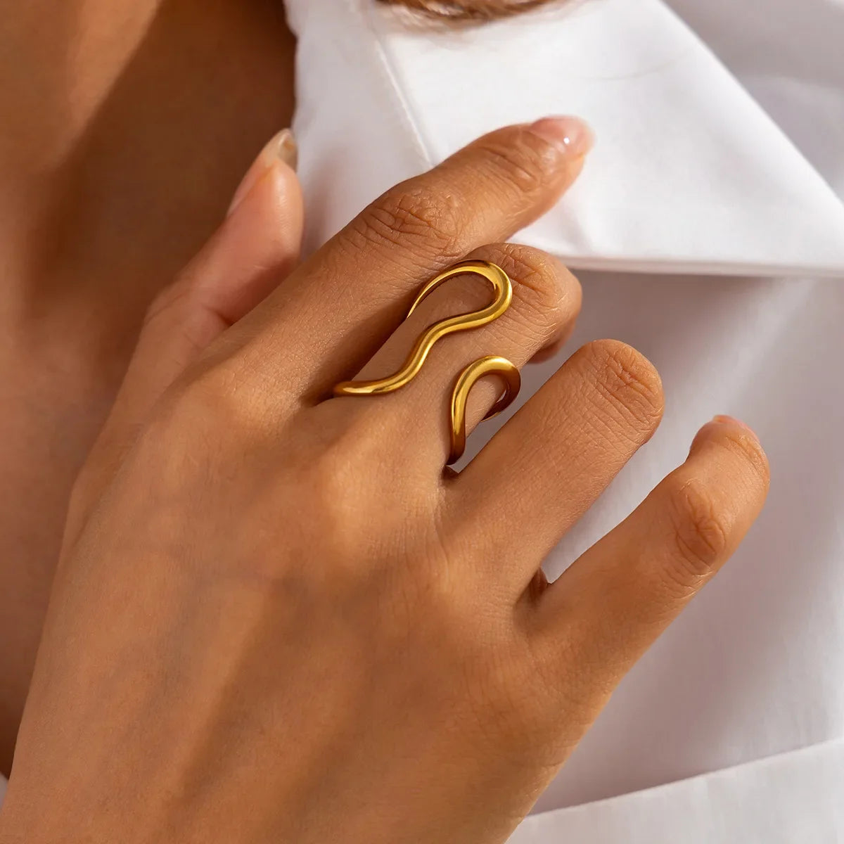 Elariah 14K Gold Plated Stainless Steel Geometric Cocktail Ring – Bold Statement Party Ring for Women