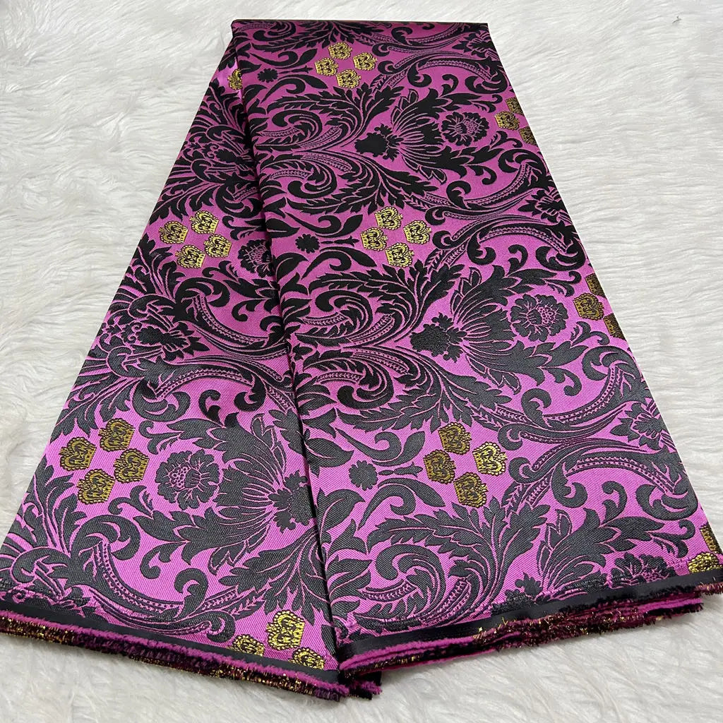 African Damask Lace Fabric (2.5 or 5 Yards) – Thick Jacquard Brocade for Aso Oke, Headwrap & Bridal Dresses