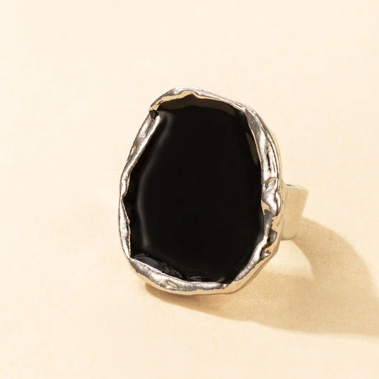 Vintage Black Enamel Ring – Punk-Inspired Geometric Band for Men