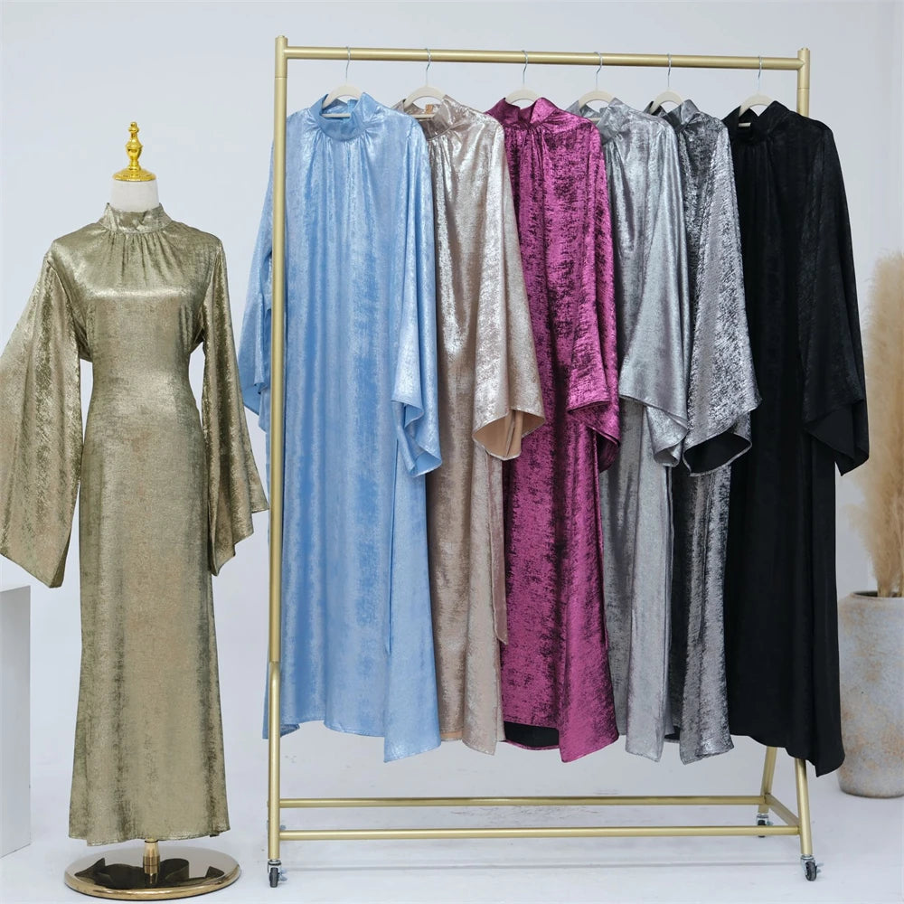Elariah Luxury Satin Abaya Dress for Women – Modest Islamic Kaftan with Waist Sash, Long Sleeve Maxi Dress