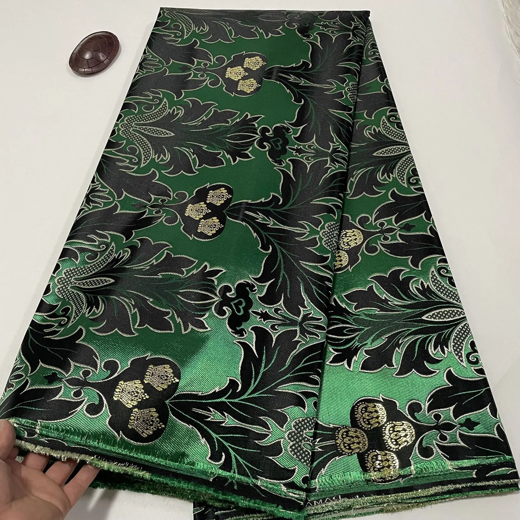 African Damask Lace Fabric (2.5 or 5 Yards) – Thick Jacquard Brocade for Aso Oke, Headwrap & Bridal Dresses