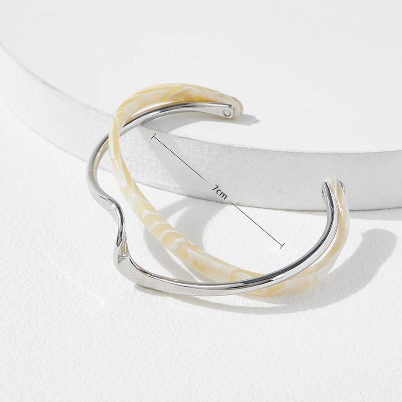 White Acrylic Geometric C-Shape Open Bangle Bracelet for Women – Minimalist Metal Cuff Bracelet, Modern Fashion Jewellery Gift