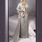 Robe maxi caftan soyeuse et modeste Elariah pour femmes – Abaya musulmane à manches longues, Jalabiya, tenue décontractée et de soirée