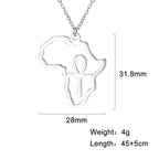 Collier pendentif tendance carte d'Afrique pour femme – Collier géométrique en acier inoxydable, coloris or, or rose ou acier.
