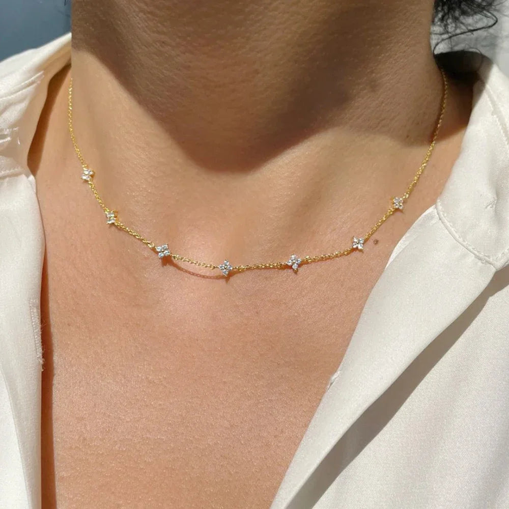 18K Gold Plated Four-Leaf Clover Necklace for Women – Stainless Steel with Zircon Detailing | Luxury Jewelry Gift