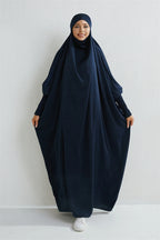 Elariah Hooded Modest Abaya Dress – Loose Fit One-Piece Jilbab with Smocked Sleeves (Black)