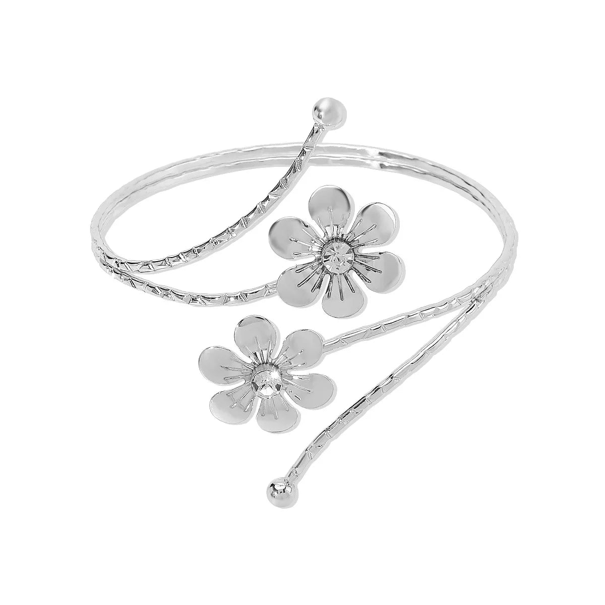 Punk-Inspired Adjustable Leaf & Flower Arm Cuff Bracelet – Bold Metal Upper Arm Bangle for Women