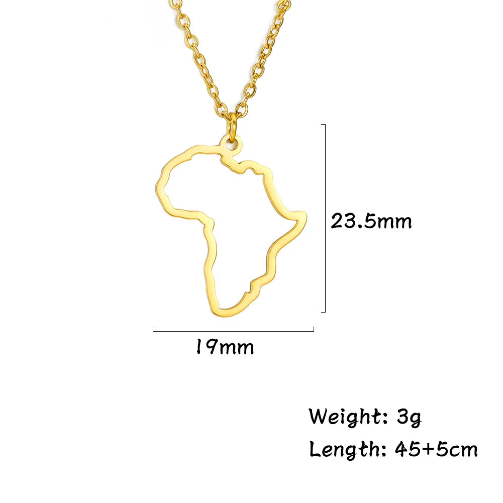 Trendy African Map Pendant Necklace for Women – Stainless Steel Geometric Motherland Necklace, Gold, Rose Gold, or Steel Color