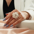 Bague géométrique vintage à double couche en perles blanches – Bague imposante pour femme