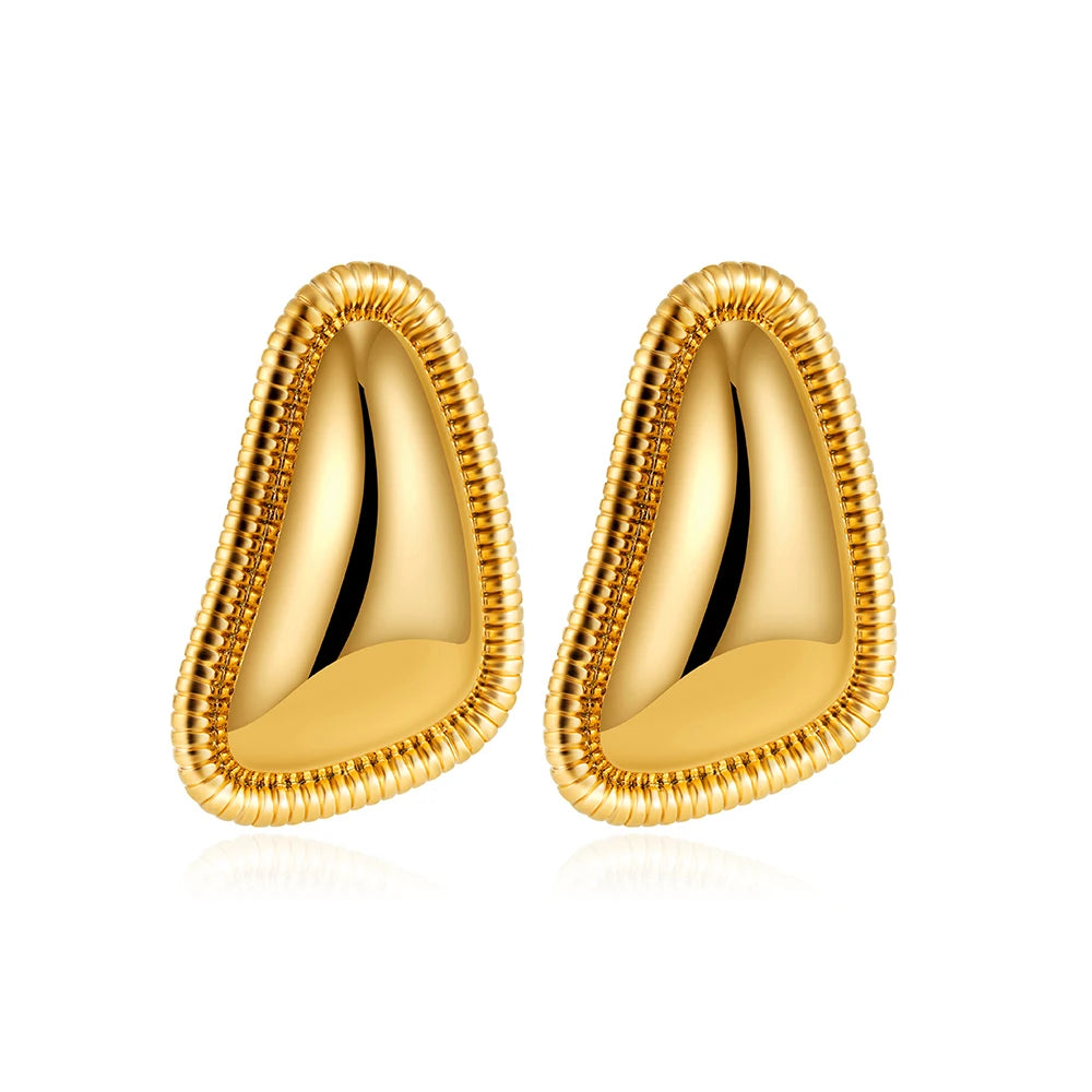 Vintage Irregular Triangle Stud Earrings for Women – Stainless Steel Chunky Geometric Earrings, 18K Gold or Silver Plated Minimalist Statement Studs