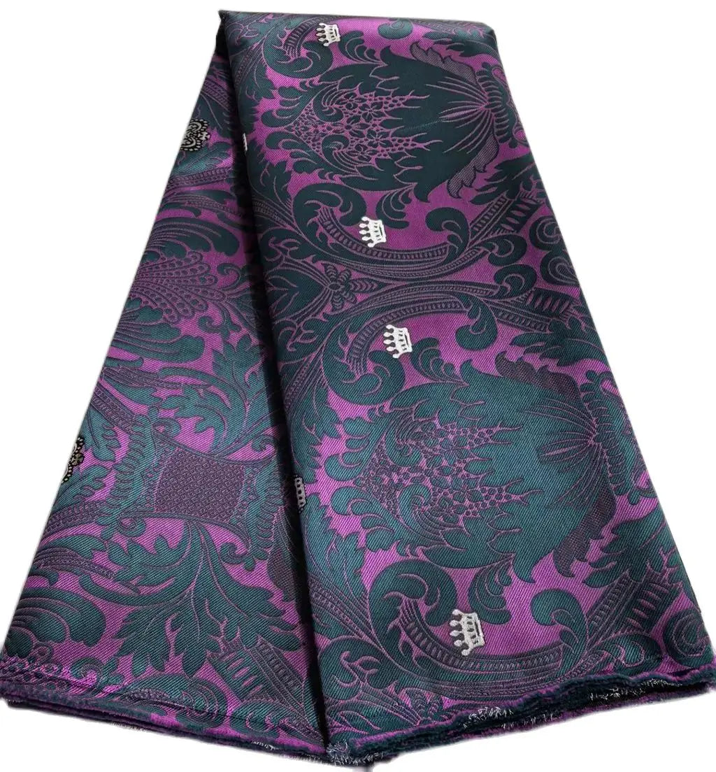 African Damask Lace Fabric (2.5 or 5 Yards) – Thick Jacquard Brocade for Aso Oke, Headwrap & Bridal Dresses