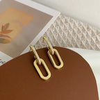Retro Double Loop Hoop Earrings – Gold & Silver Geometric Drop Design